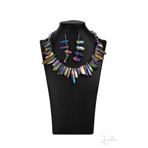 paparazzi Iridescent Multicolor Crystal Spike Necklace & Earring Set